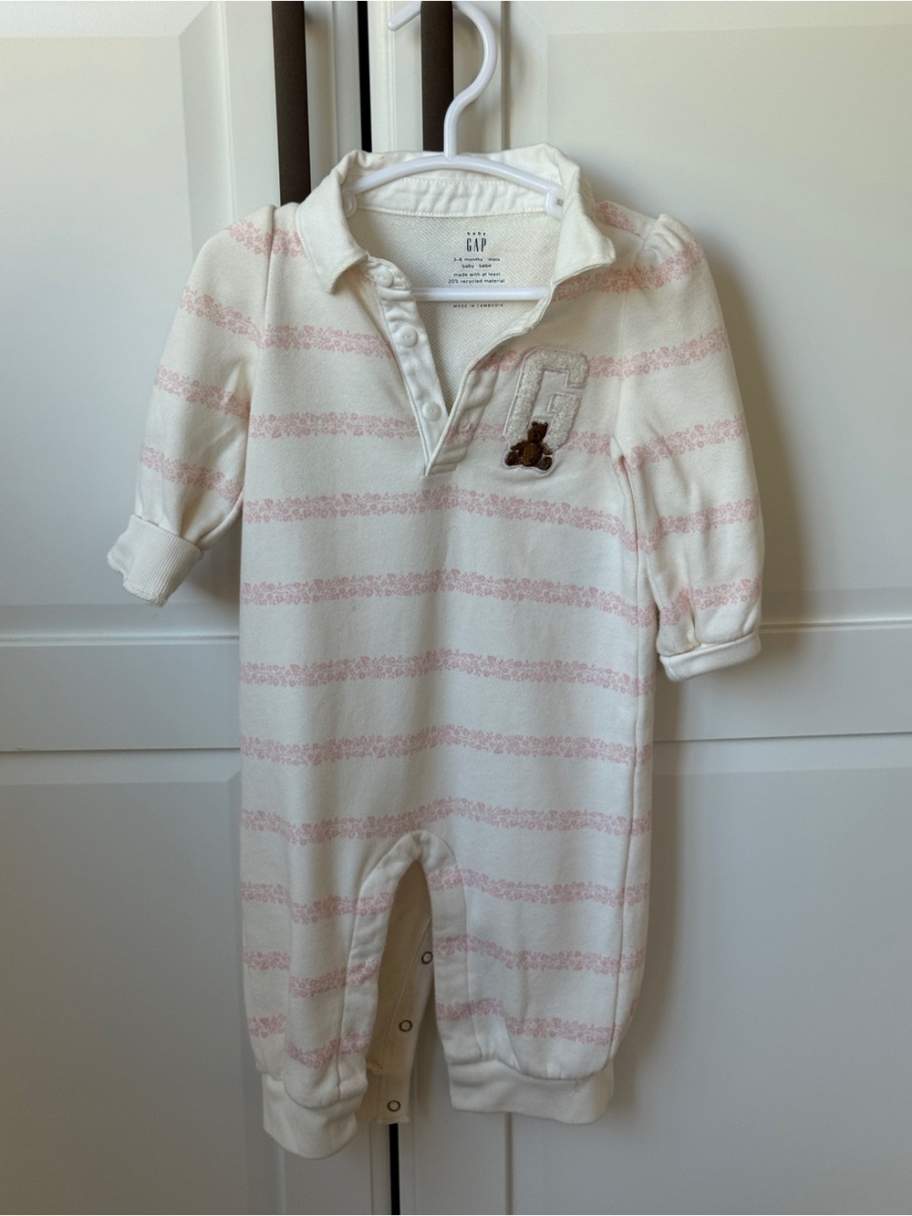 GAP Cream Polo Top with Pink Stripes and Teddy Patch